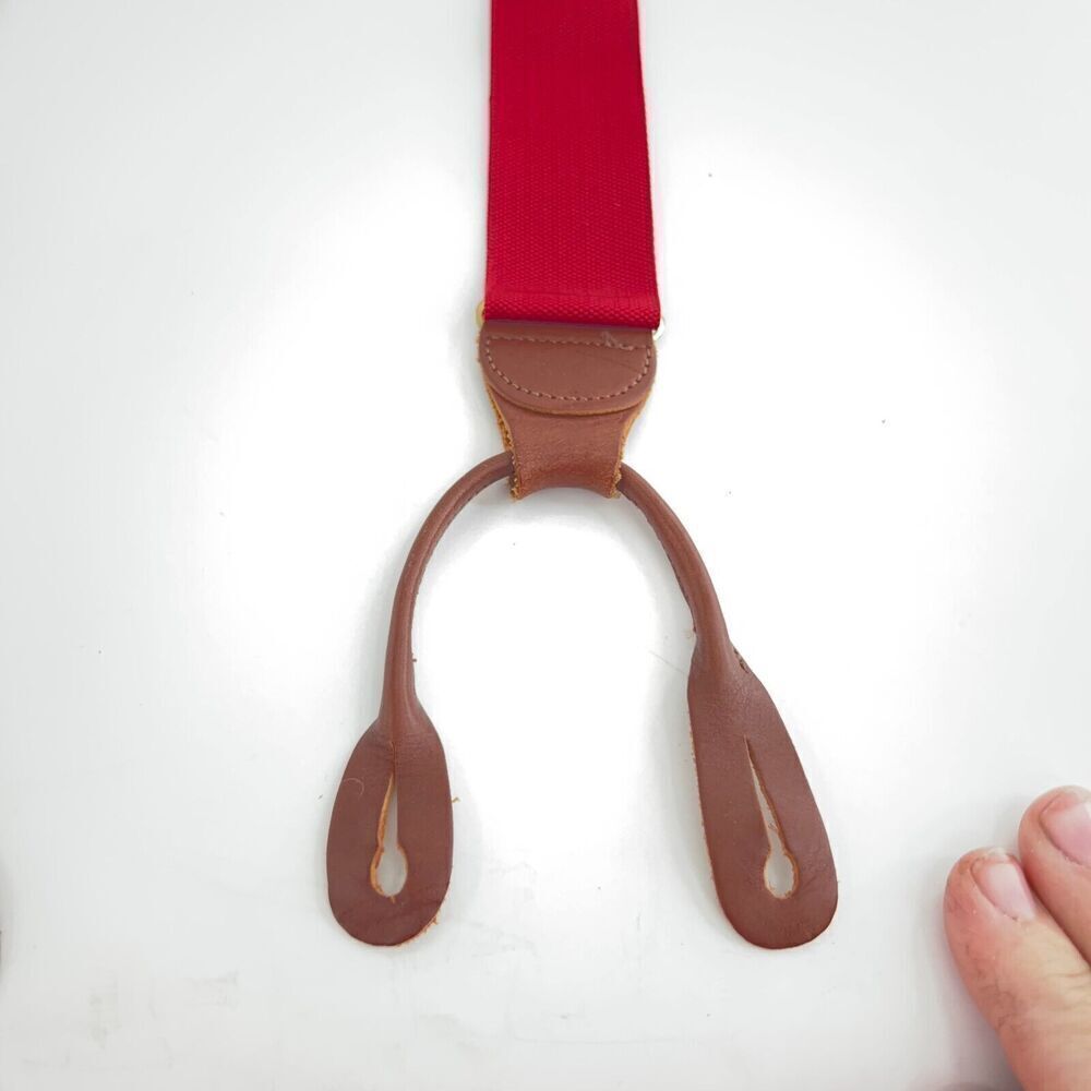 Dooney & Bourke Red White Colorblock Suspenders Braces Leather Tabs Vintage - Picture 9 of 16